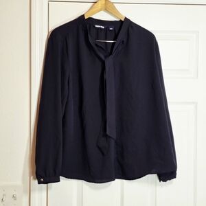 Lands End Navy Blue 18W Long Sleeve Sailor Blouse